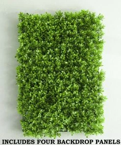 HIER_1920 11 Sq Ft. | 4 Panels Artificial Lime Green Boxwood Hedge Genlisea Faux Foliage Green Garden Wall Mat Wall Panels