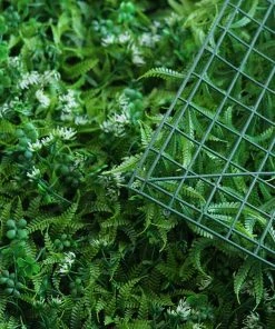 HIER_1920 11 Sq Ft. | 4 Panels Artificial Boxwood Hedge Palm Leaves Honeysuckles Shrubs And Clovers Faux Foliage Green Garden Wall Mat