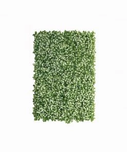 HIER_1920 11 Sq Ft. | 4 Panels Artificial White/Green Boxwood Hedge Faux Foliage Green Garden Wall Mat