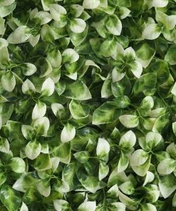 HIER_1920 11 Sq Ft. | 4 Panels Artificial White/Green Boxwood Hedge Faux Foliage Green Garden Wall Mat