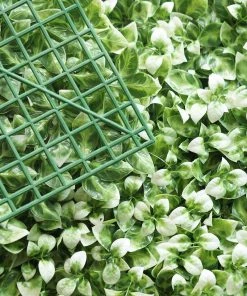 HIER_1920 11 Sq Ft. | 4 Panels Artificial White/Green Boxwood Hedge Faux Foliage Green Garden Wall Mat