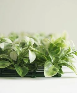 HIER_1920 11 Sq Ft. | 4 Panels Artificial White/Green Boxwood Hedge Faux Foliage Green Garden Wall Mat