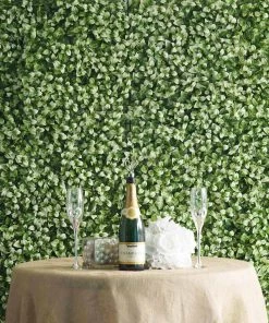 HIER_1920 11 Sq Ft. | 4 Panels Artificial White/Green Boxwood Hedge Faux Foliage Green Garden Wall Mat