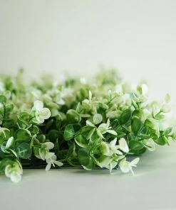 HIER_1920 11 Sq Ft. | 4 Panels Artificial Boxwood Hedge Faux Genlisea With White Tips Foliage Green Garden Wall Mat Wall Panels