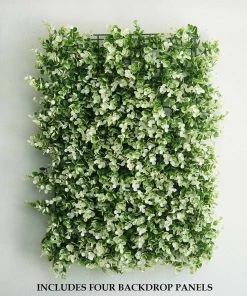 HIER_1920 11 Sq Ft. | 4 Panels Artificial Boxwood Hedge Faux Genlisea With White Tips Foliage Green Garden Wall Mat Wall Panels