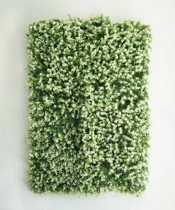 HIER_1920 11 Sq Ft. | 4 Panels Artificial Boxwood Hedge Faux Genlisea With White Tips Foliage Green Garden Wall Mat Wall Panels