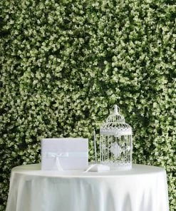 HIER_1920 11 Sq Ft. | 4 Panels Artificial Boxwood Hedge Faux Genlisea With White Tips Foliage Green Garden Wall Mat Wall Panels