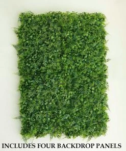 HIER_1920 11 Sq Ft. | 4 Panels Artificial Boxwood Hedge Black Locust And Cypress Leaves Foliage Green Garden Wall Mat Wall Panels