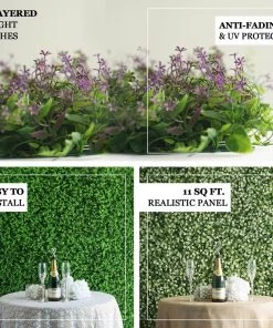 HIER_1920 11 Sq Ft. | 4 Panels Artificial Lime Green Boxwood Hedge Genlisea Faux Foliage Green Garden Wall Mat Wall Panels