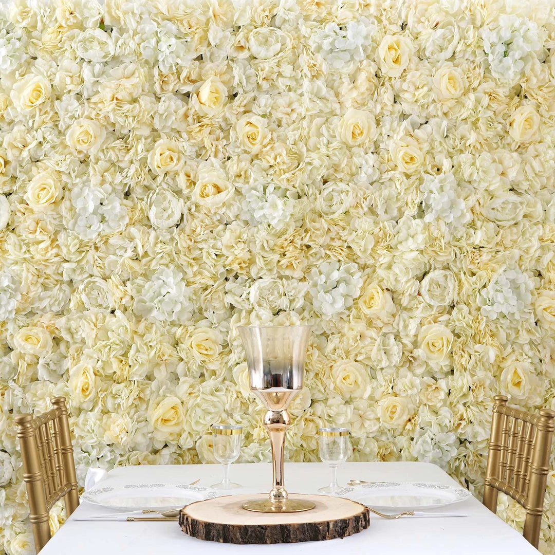 HIER_1910 13 Sq Ft. | SET Of 4 | UV Protected Assorted Silk Flower Wall Panels | Flower Wall Backdrop - White | Champagne 3 HIER_1910 13 Sq Ft. | SET Of 4 | UV Protected Assorted Silk Flower Wall Panels | Flower Wall Backdrop - White | Champagne