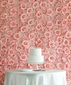 HIER_1910 Pack Of 4 - 11 Sq Ft. UV Protected 3D Blush | Rose Gold Cream Silk Rose & Hydrangea Flower Wall Mat Panel