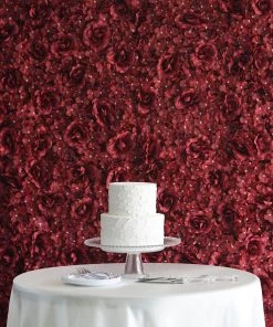 Silkflowersfactory Sales Shop 31 HIER_1910 Pack Of 4 - 11 Sq Ft. UV Protected 3D Burgundy Silk Rose Hydrangea Flower Wall Mat Panel