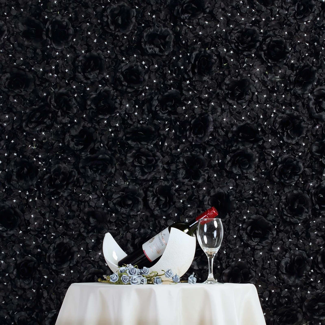 HIER_1910 Wall Panels Pack Of 4 - 11 Sq Ft. UV Protected 3D Black Silk Rose & Hydrangea Flower Wall Mat Panel 4 HIER_1910 Wall Panels Pack Of 4 - 11 Sq Ft. UV Protected 3D Black Silk Rose & Hydrangea Flower Wall Mat Panel