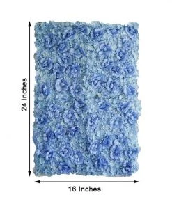 HIER_1910 Pack Of 4 - 11 Sq Ft. UV Protected 3D Blue Silk Rose & Hydrangea Flower Wall Mat Panel