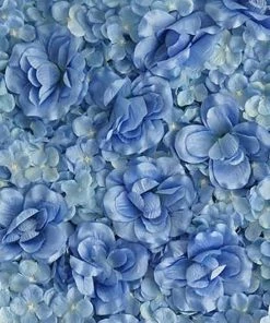 HIER_1910 Pack Of 4 - 11 Sq Ft. UV Protected 3D Blue Silk Rose & Hydrangea Flower Wall Mat Panel