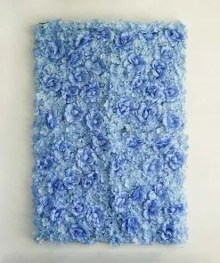 HIER_1910 Pack Of 4 - 11 Sq Ft. UV Protected 3D Blue Silk Rose & Hydrangea Flower Wall Mat Panel