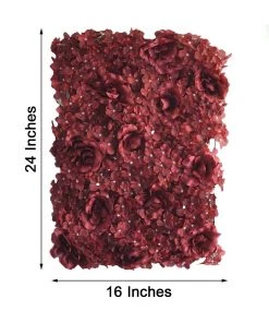 HIER_1910 Pack Of 4 - 11 Sq Ft. UV Protected 3D Burgundy Silk Rose Hydrangea Flower Wall Mat Panel