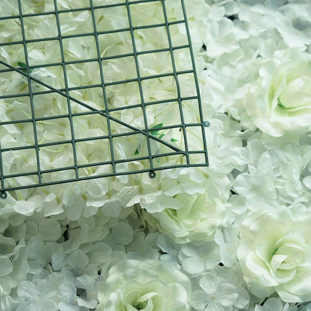 HIER_1910 Wall Panels Pack Of 4 - 11 Sq Ft. UV Protected 3D Cream Silk Rose & Hydrangea Flower Wall Mat Panel 4 HIER_1910 Wall Panels Pack Of 4 - 11 Sq Ft. UV Protected 3D Cream Silk Rose & Hydrangea Flower Wall Mat Panel
