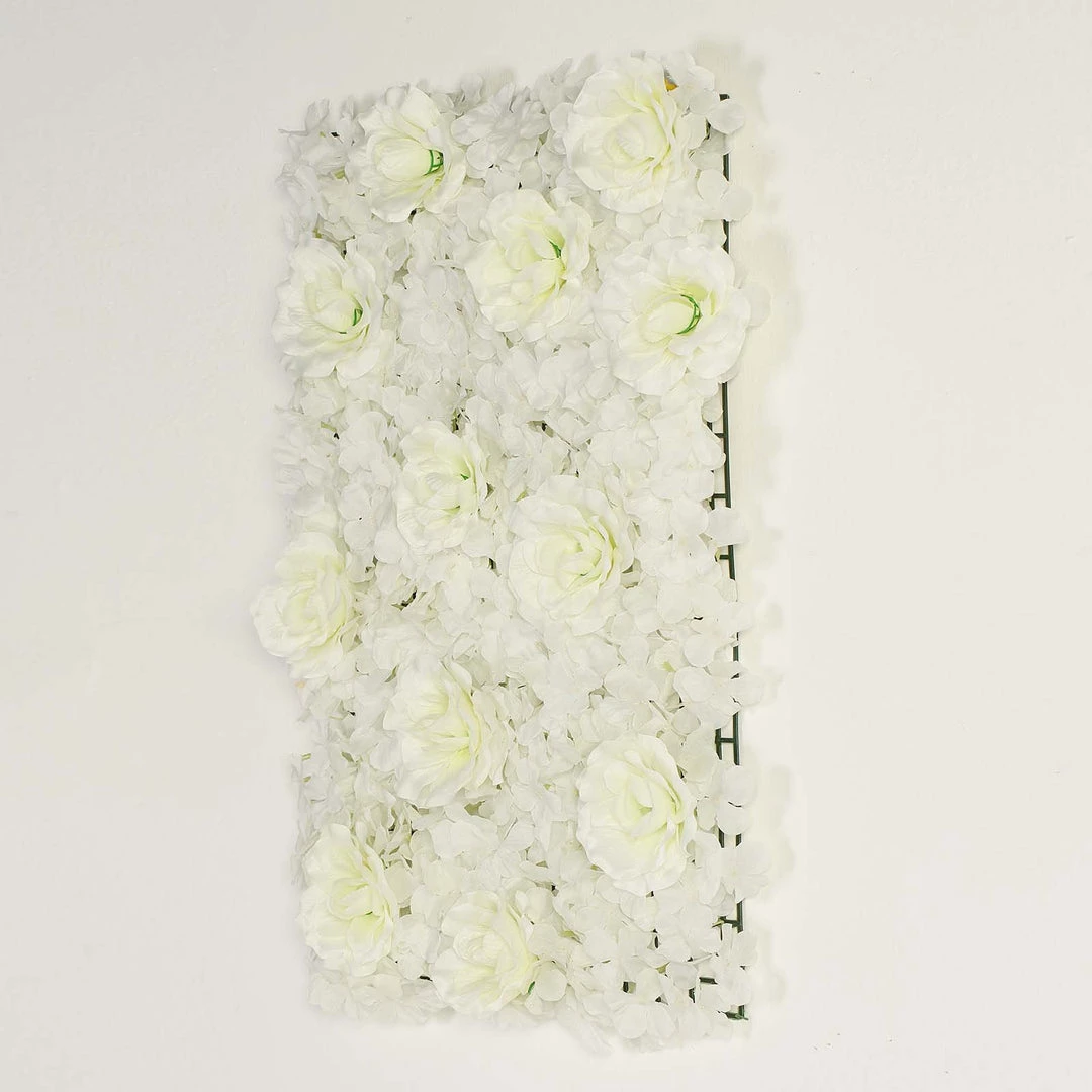 HIER_1910 Wall Panels Pack Of 4 - 11 Sq Ft. UV Protected 3D Cream Silk Rose & Hydrangea Flower Wall Mat Panel 12 HIER_1910 Wall Panels Pack Of 4 - 11 Sq Ft. UV Protected 3D Cream Silk Rose & Hydrangea Flower Wall Mat Panel