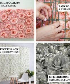 HIER_1910 Wall Panels Pack Of 4 - 11 Sq Ft. UV Protected 3D Cream Silk Rose & Hydrangea Flower Wall Mat Panel 16 HIER_1910 Wall Panels Pack Of 4 - 11 Sq Ft. UV Protected 3D Cream Silk Rose & Hydrangea Flower Wall Mat Panel