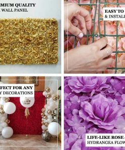 HIER_1910 Pack Of 4 - 11 Sq Ft. UV Protected 3D Burgundy Silk Rose Hydrangea Flower Wall Mat Panel