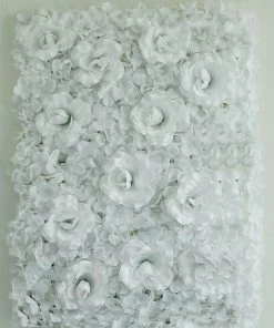 HIER_1910 Wall Panels Pack Of 4 - 11 Sq Ft. UV Protected 3D White Silk Rose & Hydrangea Flower Wall Mat Panel