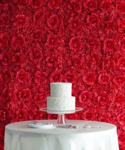 HIER_1910 Pack Of 4 - 11 Sq Ft. UV Protected 3D Red Silk Rose & Hydrangea Flower Wall Mat Panel Wall Panels