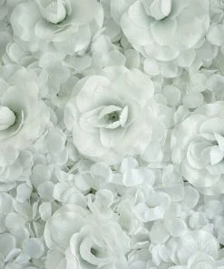 HIER_1910 Wall Panels Pack Of 4 - 11 Sq Ft. UV Protected 3D White Silk Rose & Hydrangea Flower Wall Mat Panel