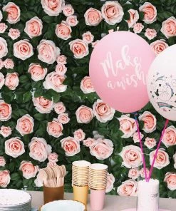 HIER_1910 3 Sq Ft - Silk Rose Flower Wall Panels, Wedding Backdrop Wall Decor - Rose Gold | Blush