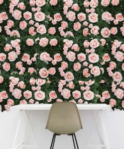 HIER_1910 3 Sq Ft - Silk Rose Flower Wall Panels, Wedding Backdrop Wall Decor - Rose Gold | Blush