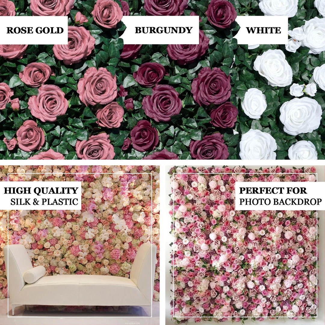 HIER_1910 3 Sq Ft - Silk Rose Flower Wall Panels, Wedding Backdrop Wall Decor - Rose Gold | Blush 6 HIER_1910 3 Sq Ft - Silk Rose Flower Wall Panels, Wedding Backdrop Wall Decor - Rose Gold | Blush