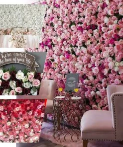 HIER_1910 3 Sq Ft - White Silk Rose Flower Wall Panels, Wedding Backdrop Wall Decor