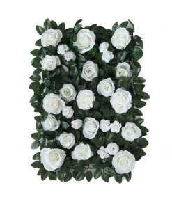 HIER_1910 3 Sq Ft - White Silk Rose Flower Wall Panels, Wedding Backdrop Wall Decor
