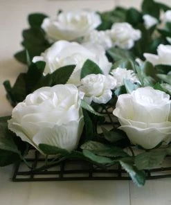 HIER_1910 3 Sq Ft - White Silk Rose Flower Wall Panels, Wedding Backdrop Wall Decor
