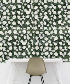 HIER_1910 3 Sq Ft - White Silk Rose Flower Wall Panels, Wedding Backdrop Wall Decor