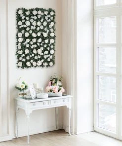 HIER_1910 3 Sq Ft - White Silk Rose Flower Wall Panels, Wedding Backdrop Wall Decor