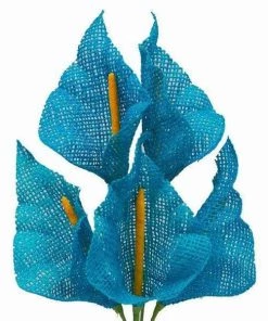 Silkflowersfactory 25 Turquoise Large Burlap Calla Lilies Artificial Flowers Wedding Bouquets DIY Crafts Decoration