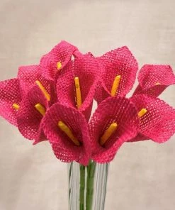 Silkflowersfactory 36 Fushia Burlap Calla Lilies Artificial Flowers Wedding Bouquets DIY Crafts Decoration