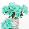 Silkflowersfactory Small Open Rose Bush Artificial Silk Flowers - Aqua 2 Silkflowersfactory Small Open Rose Bush Artificial Silk Flowers - Aqua