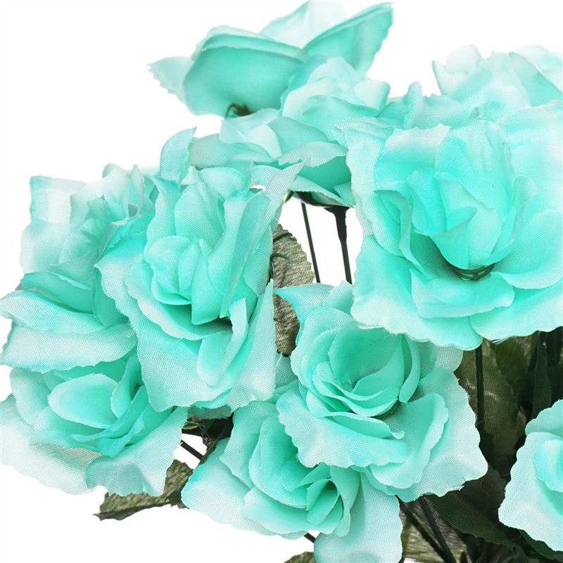 Silkflowersfactory Small Open Rose Bush Artificial Silk Flowers - Aqua 4 Silkflowersfactory Small Open Rose Bush Artificial Silk Flowers - Aqua