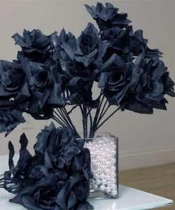 Silkflowersfactory Small Open Rose Bush Artificial Silk Flowers - Black