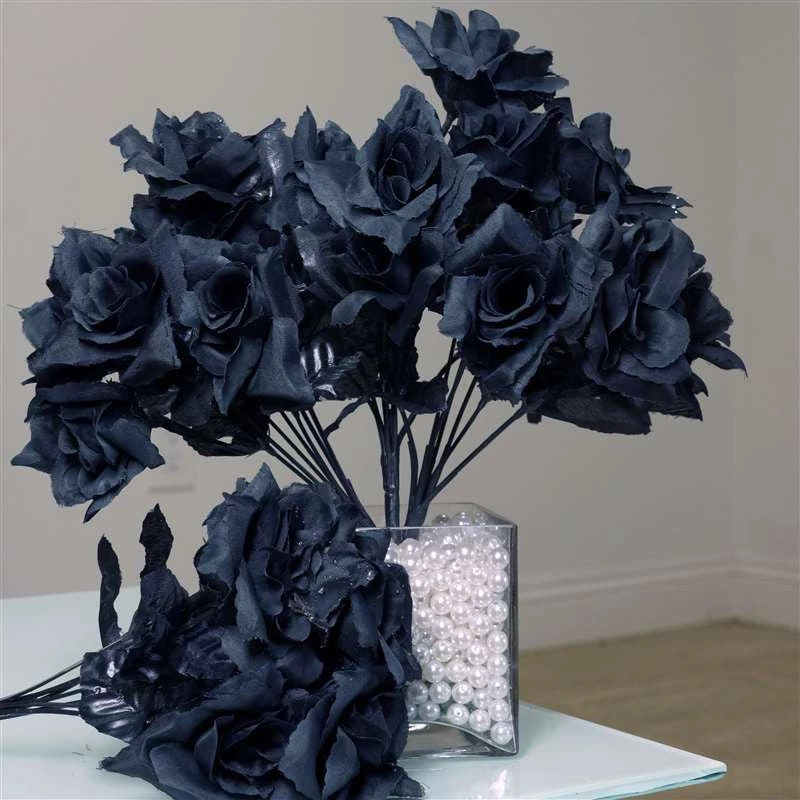 Silkflowersfactory Small Open Rose Bush Artificial Silk Flowers - Black 3 Silkflowersfactory Small Open Rose Bush Artificial Silk Flowers - Black