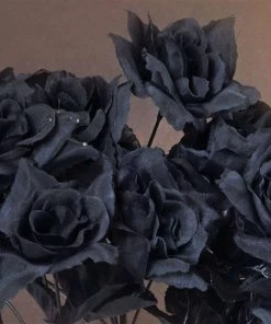 Silkflowersfactory Small Open Rose Bush Artificial Silk Flowers - Black