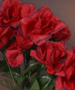 Silkflowersfactory Small Open Rose Bush Artificial Silk Flowers - Black / Red Roses