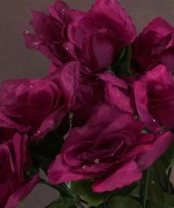 Silkflowersfactory Small Open Rose Bush Artificial Silk Flowers - Burgundy Roses