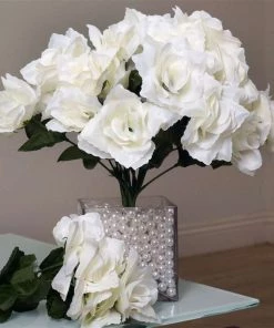 Silkflowersfactory Small Open Rose Bush Artificial Silk Flowers - Cream