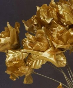 Silkflowersfactory Small Open Rose Bush Artificial Silk Flowers - Gold