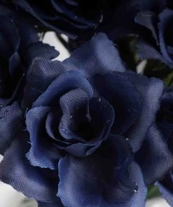 Efavormart-new Roses Small Open Rose Bush Artificial Silk Flowers - Navy Blue