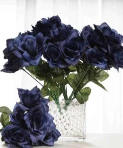Efavormart-new Roses Small Open Rose Bush Artificial Silk Flowers - Navy Blue