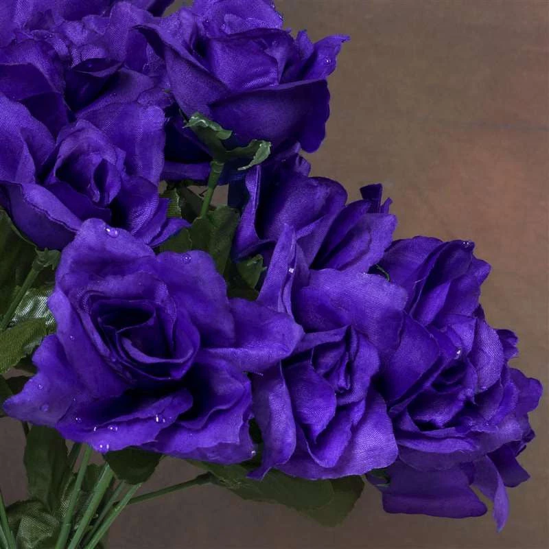Silkflowersfactory Small Open Rose Bush Artificial Silk Flowers - Purple 4 Silkflowersfactory Small Open Rose Bush Artificial Silk Flowers - Purple